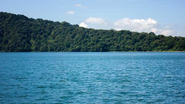 Panduan wisata, Danau Beratan Bedugul dengan latar hutan hijau dan air biru yang tenang.