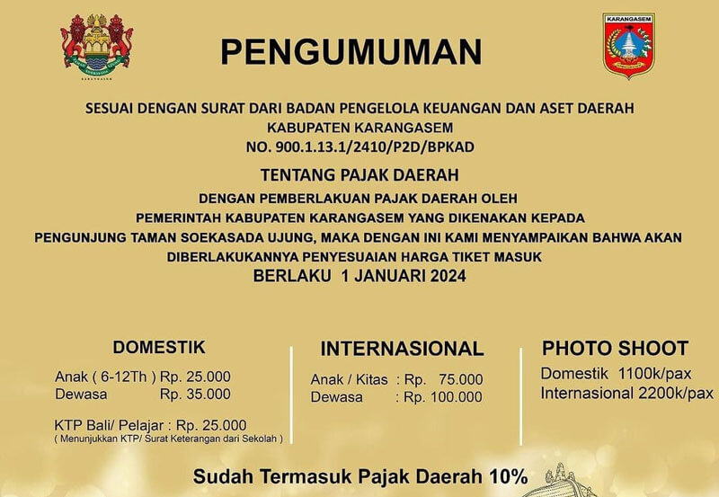 Informasi Harga Tiket Masuk Taman Ujung Karangasem Bali