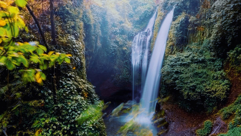 Air Terjun Aling-Aling yang menakjubkan dikelilingi oleh hutan tropis di Bali Utara