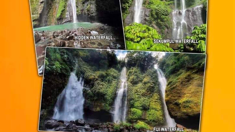 Kolase Air Terjun Sekumpul, Hidden Waterfall, dan Fiji Waterfall sebagai bagian dari paket long trekking di Bali