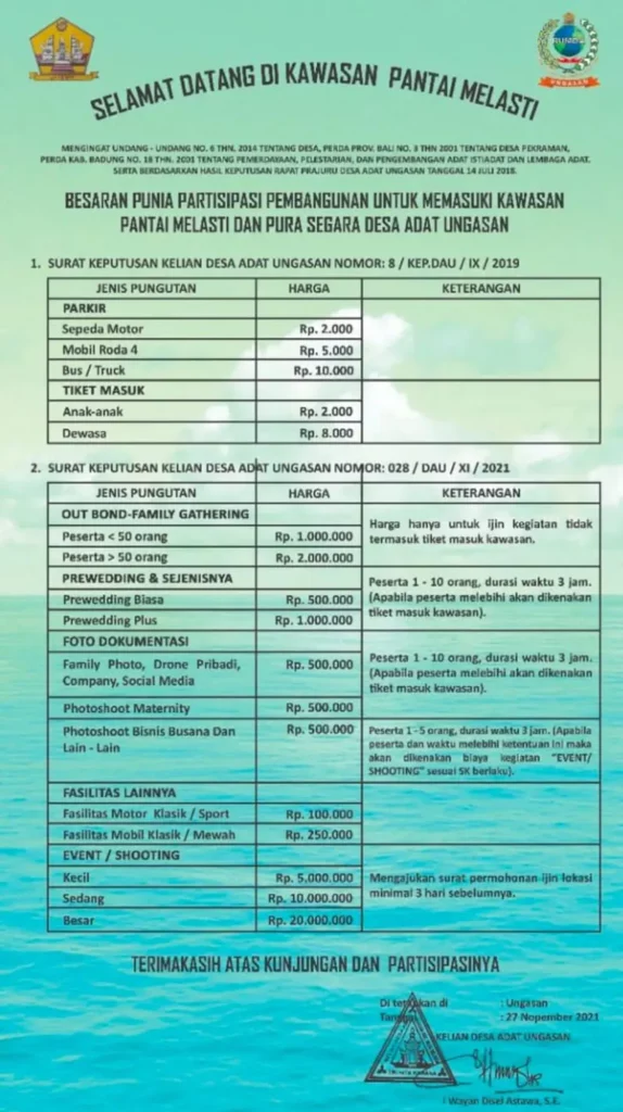 Detail harga tiket masuk Pantai Melasti Ungasan