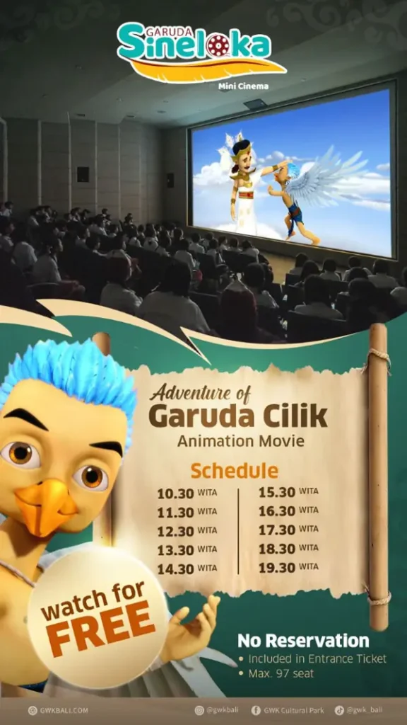 Jadwal pemutaran film Garuda Cilik – Gratis untuk semua pengunjung. Foto © GWK