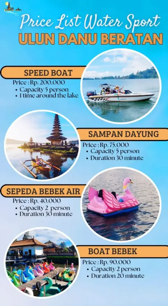 Tarif naik perahu angsa dan perahu motor di Danau Beratan Bedugul Bali.