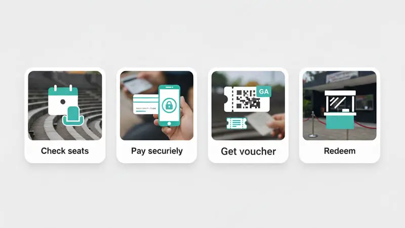 Cara beli karcis: cek kursi, bayar aman, terima voucher, redeem di loket