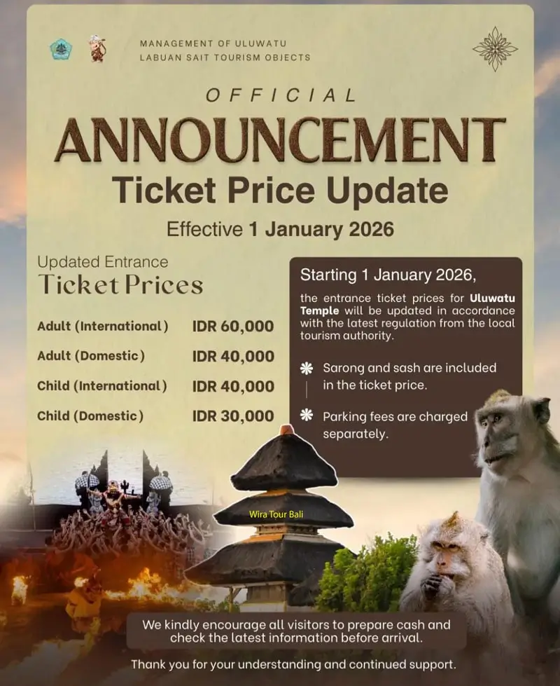 Harga tiket masuk Pura Uluwatu 2026 untuk WNI/WNA