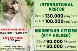 Detail poster tarif masuk dan jam operasional di lokasi
