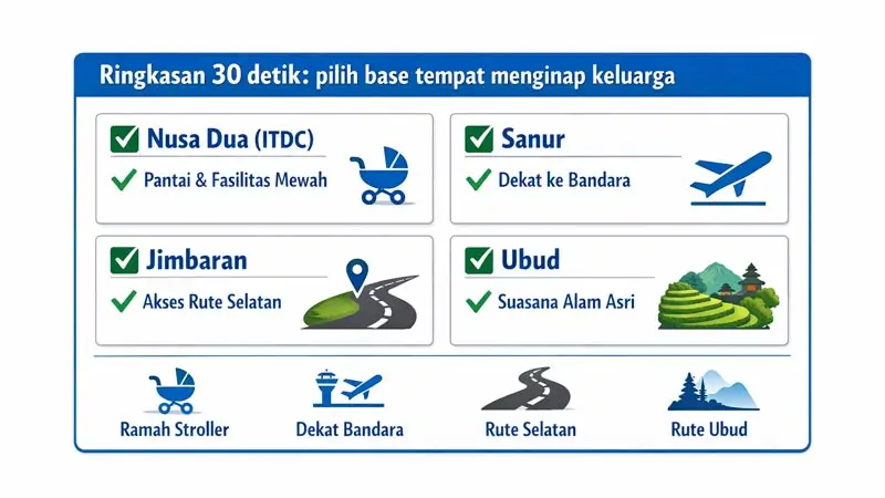 Tempat menginap di Bali untuk keluarga: ringkasan base Nusa Dua, Sanur, Jimbaran, Ubud