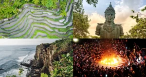Paket tour kombinasi Bali 1 hari: sawah, GWK, tebing, Kecak Uluwatu