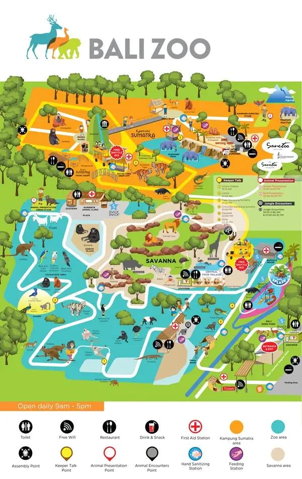 Info pengunjung Bali Zoo: Zoo Map resmi untuk rencana jalur
