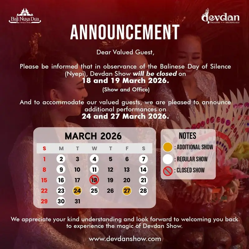 Pengumuman Devdan Show Maret 2026: tutup 18-19 Maret, show tambahan 24 dan 27 Maret